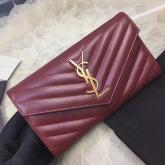 Designer YSL Saint Laurent Flap Wallet Textured Matelasse Leather 372264 Dark Red CY01082