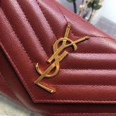 Designer YSL Saint Laurent Flap Wallet Textured Matelasse Leather 372264 Dark Red CY01082