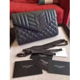 Designer YSL Saint Laurent Classic Small Monogram Envelope Satchel In Dark Grey Leather CY01084