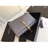 Designer YSL Classic Medium Kate Monogram Saint Laurent Tassel Satchel In Grey Crocodile Embossed Shiny Leather 354119 In Gold Hardware CY01148