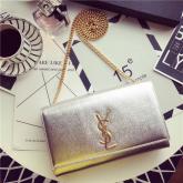 Designer YSL Saint Laurent Medium Kate Chain Bag In Silver Grained Metallic Leather 364021 CY01174