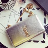 Designer YSL Saint Laurent Medium Kate Chain Bag In Silver Grained Metallic Leather 364021 CY01174