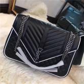 YSL Large Classic Monogram Saint Laurent Satchel In Black And Dove White Mixed Matelasse Leather CY01180