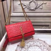 Designer YSL Saint Laurent Classic Monogram Saint Laurent Tassel Clutch In Red Crocodile Embossed Leather CY01212