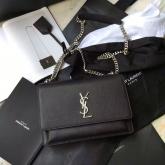 YSL Saint Laurent Sunset Monogram Saint Laurent Bag In Black Grained Leather CY01226