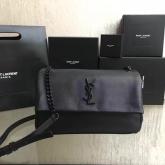 YSL Yves Saint Laurent Medium West Hollywood Monogram In Black Grain De Poudre Textured Leather CY01237