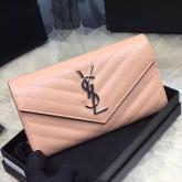 YSL Saint Laurent Flap Wallet Textured Matelasse Leather 372264 Beige CY01253