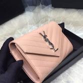 YSL Saint Laurent Flap Wallet Textured Matelasse Leather 372264 Beige CY01253