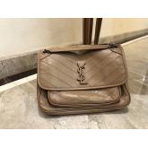 YSL Saint Laurent Niki Chain Bag In Vintage Crinkled And Taupe Quilted Leather 498894 CY01256