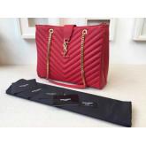 YSL Saint Laurent Classic Monogram Saint Laurent Shopping Bag In Red Grain De Poudre Textured Matelasse Leather CY01257