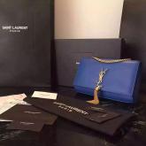 YSL Saint Laurent Classic Monogram Tassel Satchel In Blue Leather CY01267