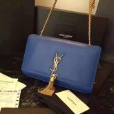 YSL Saint Laurent Classic Monogram Tassel Satchel In Blue Leather CY01267