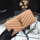 YSL Saint Laurent Zip Around Wallet Textured Matelasse Leather 358094 Beige CY01296