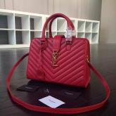 YSL Small Cabas Monogram Saint Laurent In Grain De Poudre Textured Red Leather Replica CY01298