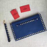 Designer Valentino Garavani Rockstud Flap Wristlet Clutch Bag Blue CY00157