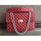 Valentino Garavani Free Rockstud Spike Quilted Leather Chain Bag Red CY00185