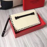 Designer Valentino Garavani Rockstud Black Flap Wristlet Clutch Bag White CY00205