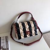 Valentino Candystud Top Handle Bag Black Wine Beige CY00395