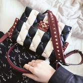 Valentino Candystud Top Handle Bag Black Wine Beige CY00395