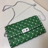 Designer Valentino Garavani Free Rockstud Spike Chain Bag Green CY00440