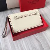 Valentino Garavani Rockstud Flap Wristlet Clutch Bag White CY00444