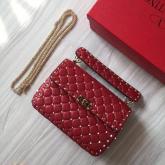 Valentino Garavani Rockstud Spike Quilted Leather Chain Bag Red CY00517