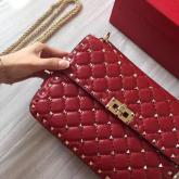 Valentino Garavani Rockstud Spike Quilted Leather Chain Bag Red CY00517