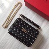 Valentino Garavani Rockstud Spike Quilted Leather Chain Bag Black CY00858