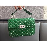 Valentino Garavani Free Rockstud Spike Quilted Leather Chain Bag Green CY00909