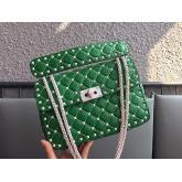 Valentino Garavani Free Rockstud Spike Quilted Leather Chain Bag Green CY00909