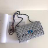 Designer Valentino Garavani Rockstud Spike Iridescent Chain Bag Grey CY00944