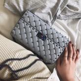 Designer Valentino Garavani Rockstud Spike Iridescent Chain Bag Grey CY00944