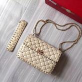 Valentino Garavani Rockstud Spike Quilted Leather Chain Bag White CY01039