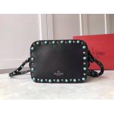 Valentino Garavani Rockstud Rolling Noir Cross Body Bag Turquoise Cabochon Stones CY01195