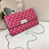 Designer Valentino Garavani Free Rockstud Spike Chain Bag Bright Pink CY01251