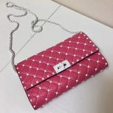 Designer Valentino Garavani Free Rockstud Spike Chain Bag Bright Pink CY01251